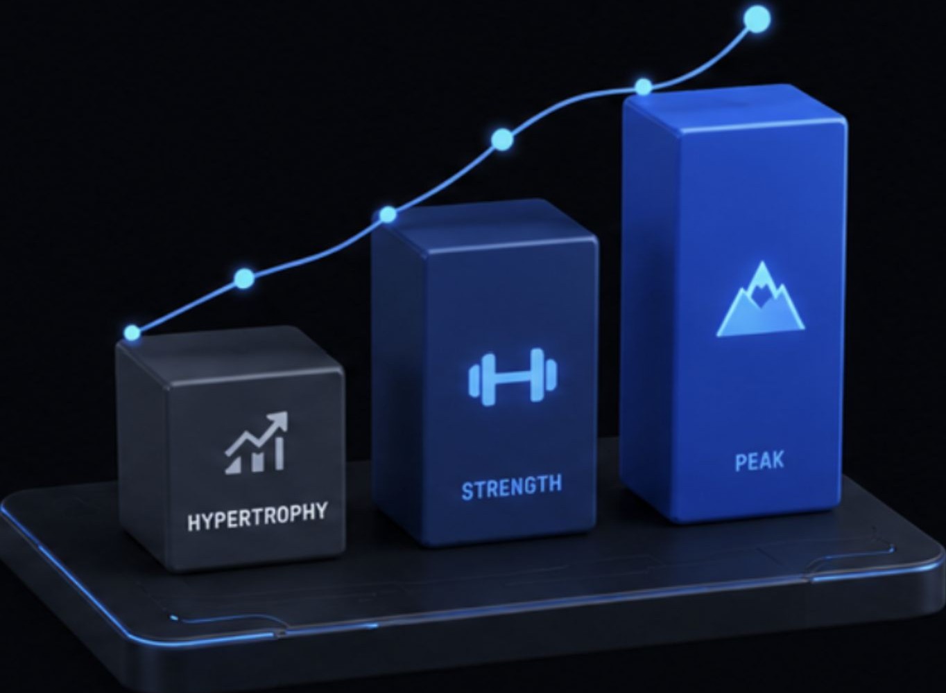 Block periodization stages rising from Hypertrophy to Strength to Peak